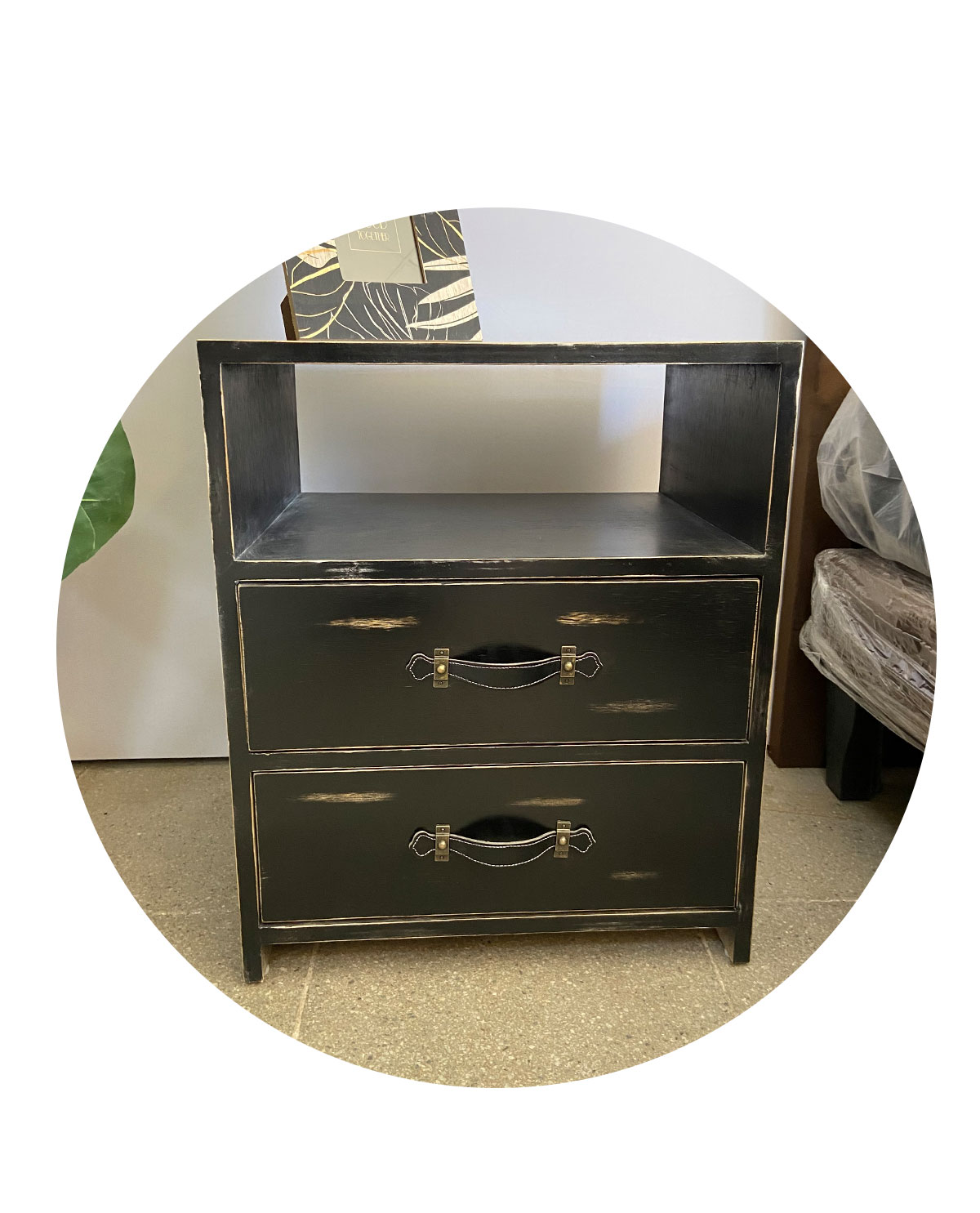 Velador 2 Cajones Tiradores Negros