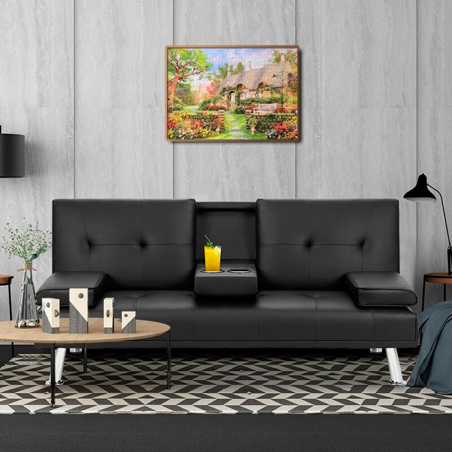 Sofa Cama Eco Cuero Negro